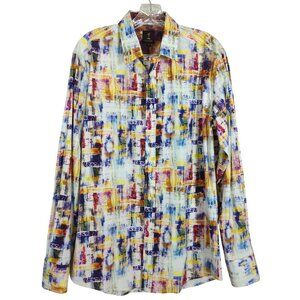 1‎ like no other long sleeve button front abstract colorful Men's shirt size M